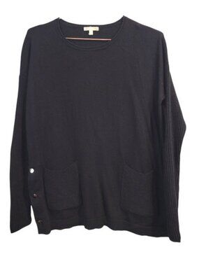 Lisa Todd | Snap Button Side Cotton Cashmere blend Round Neck Sweater Black